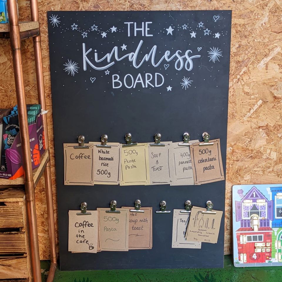 Photo showing the Kindness Board where people can pay it forward