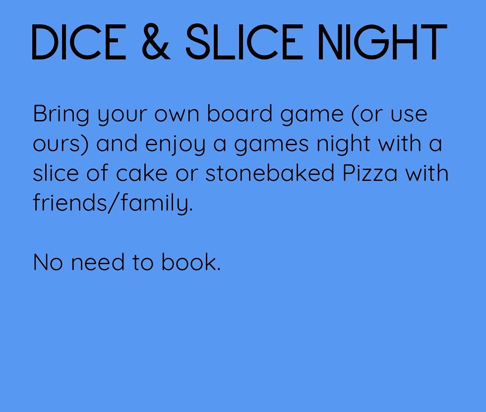 Dice and a Slice, 6 - 8pm on the Third Thursday of the Month